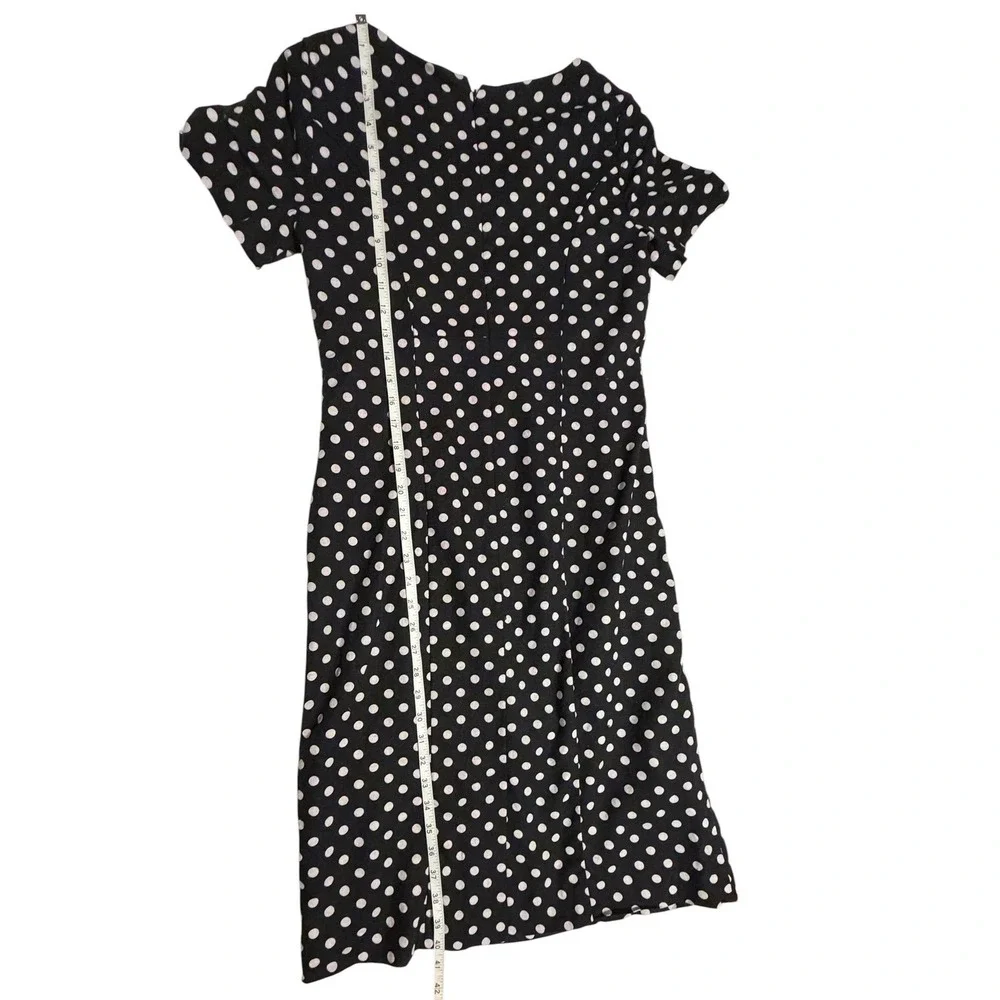 Chadwicks of Boston Black White Polka‎ Dot Linen Blend Sheath Dress Size 6